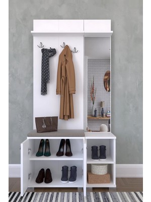 Vestiyer Remaks Urla Beyaz Portmanto Modern Tasarım 177 cm Yükseklik 90 cm Genişlik 33 cm Derinlik