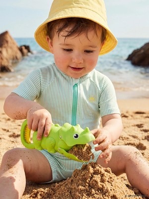 Lc Waikiki Yeni Sezon Yeşil Nakışlı Çizgili Erkek Bebek Tulum Mayo