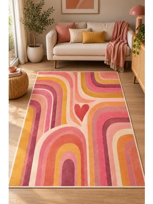 Rugs Modern Halı Mira Atelier 2 Özel Tasarım Kırmızı, Turuncu ve Pudra Ince Dokuma Salon Halısı