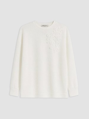 Lc Waikiki Yeni Sezon Beyaz Nakışlı Soft Touch Kadın Sweatshirt Tunik