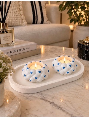 Bubu Home 2’li Kalp Desenli El Yapımı Taş Tozu Mumluk Seti