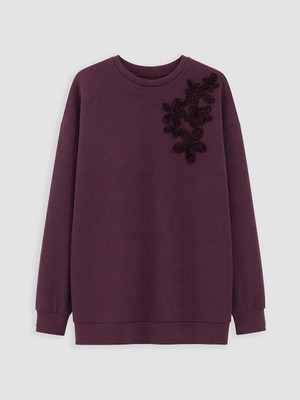 Lc Waikiki Yeni Sezon Mürdüm Nakışlı Soft Touch Kadın Sweatshirt Tunik