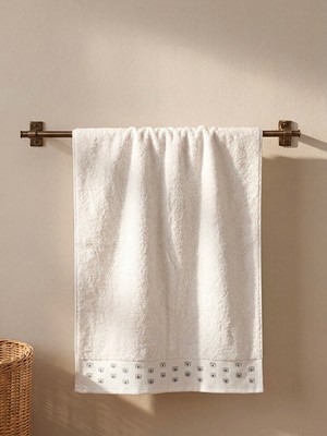 Lc Waikiki Yeni Sezon Ekru Nakışlı Pamuklu Yüz Havlusu 50X80 cm