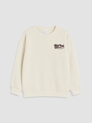 Lc Waikiki Yeni Sezon Bej New York Baskılı Erkek Çocuk Sweatshirt