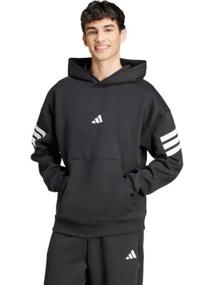 Adidas Future Icons 3 Stripes Erkek Siyah Kapüşonlu Sweatshirt