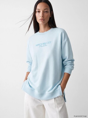 Lc Waikiki Yeni Sezon Mavi New York City Baskılı Kadın Sweatshirt Tunik