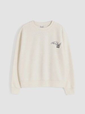Lc Waikiki Yeni Sezon Ekru New York Baskılı Kız Çocuk Sweatshirt