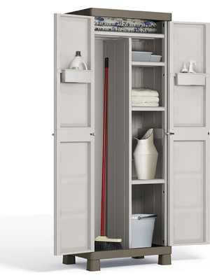 Sadece Nette Modern Fırçalıklı Balkon Dolabı Bej MDF Plastik Dolap Banyo Dolabı, Erzak Dolabı 65x45x182 cm 4 Raflı