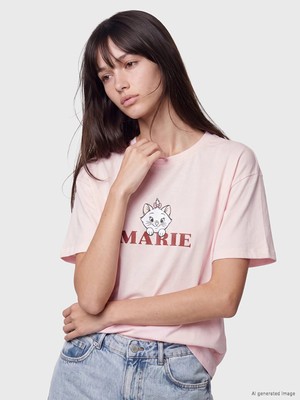 Lc Waikiki Yeni Sezon Pembe Marie Baskılı %100 Pamuklu Kadın Tişört
