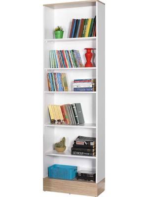 Adore Base Genç Odası 6 Raflı Kitaplık KTP-860-MB-1 Italyan Meşe-Beyaz