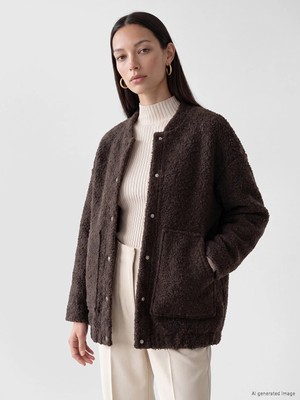 Lc Waikiki Yeni Sezon Kahverengi Oversize Kadın Bomber Kaşe Kaban