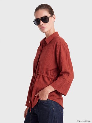 Lc Waikiki Yeni Sezon Kahverengi Oversize Armürlü Kadın Gömlek