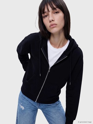 Lc Waikiki Yeni Sezon Siyah Oversize Kadın Kalın Fermuarlı Sweatshirt