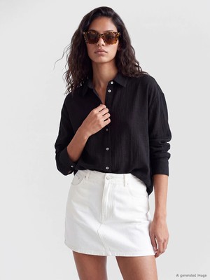 Lc Waikiki Yeni Sezon Siyah Oversize Müslin Kadın Gömlek