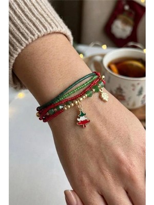 Petek Aksesuar Yılbaşı Noel Zincir Boncuk Ip Charm Bileklik
