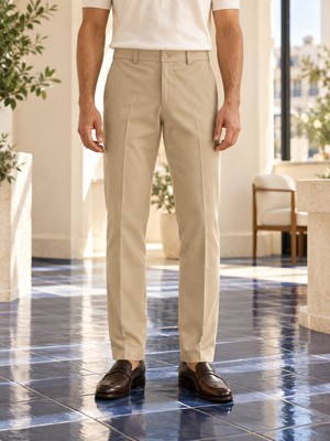 Danger Erkek Comfort Fit Dokulu Chino Pantolon Bej 0173DNGR
