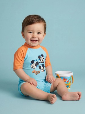 Lc Waikiki Yeni Sezon Mavi Mickey Mouse Baskılı Erkek Bebek Tulum Mayo
