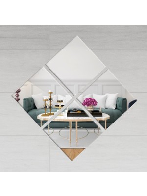 Enc Home 4'lü Kare Çerçevesiz Dekoratif Ayna 20x20 cm Kendinden Yapışkanlı Tasarım
