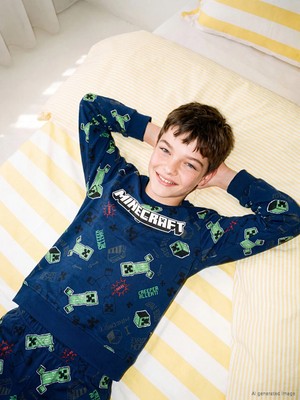 Lc Waikiki Yeni Sezon Lacivert Minecraft Baskılı Erkek Çocuk Pijama Takım