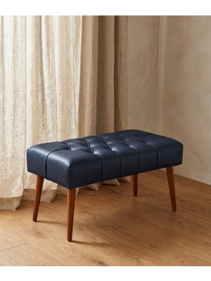 Azra Mobilya Lacivert Deri Bank Bench Oturma Pufu | Modern Salon Antre Puf Ayakkabılık Önü Koltuk 45X90