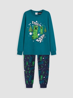 Lc Waikiki Yeni Sezon Turkuaz Minecraft Baskılı Erkek Çocuk Pijama Takım