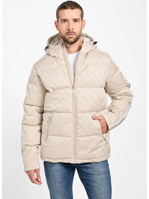 Guess Bej Erkek Ata Yaka Desenli Mont Z5BL02WFIQ2-FJ9Z Fusco Aktif Mont