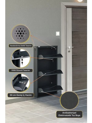 Arpelia Metal Ayakkabılık 3’lü Kilitli (Antrasit)