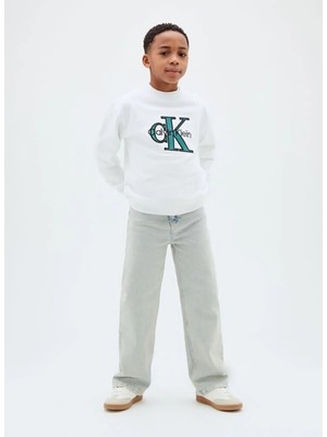 Calvin Klein Beyaz Erkek Baskılı Sweatshirt LVCKTJB43BYAF-CK Erkek Çocuk Sweat