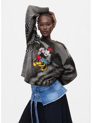 Desigual Siyah-Beyaz Kadın Bisiklet Yaka Regular Fit Baskılı Kazak 26WWJF48