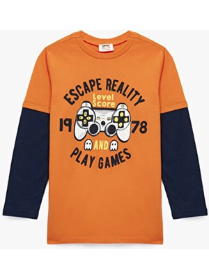 Koton Turuncu Erkek Çocuk Baskılı T-Shirt 7WKB10123TK200