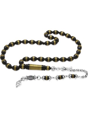 Tesbihane Kararmaz Metal Arnavut Zincir Püsküllü Pirinç Sarmal Arpa Kesim Siyah Kuka Tesbih