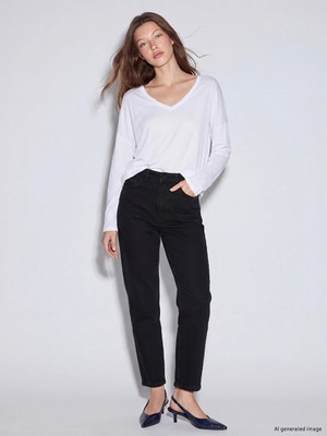 Lc Waikiki Yeni Sezon Siyah Petite Mom Fit Kadın Jean Pantolon