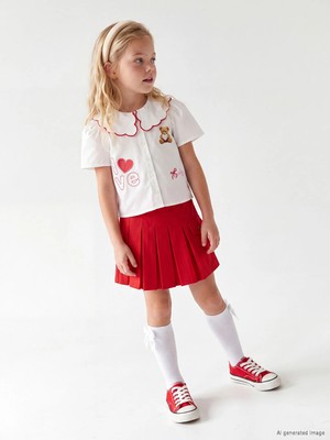 Lc Waikiki Yeni Sezon Kırmızı Pileli Kız Çocuk Şort Etek