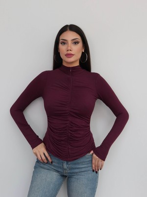 Esra Helvacı Önü Büzgülü Fermuarlı Bluz