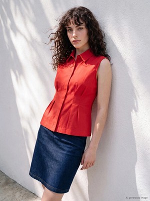 Lc Waikiki Yeni Sezon Kırmızı Pileli Belden Oturtmalı Kadın Gömlek