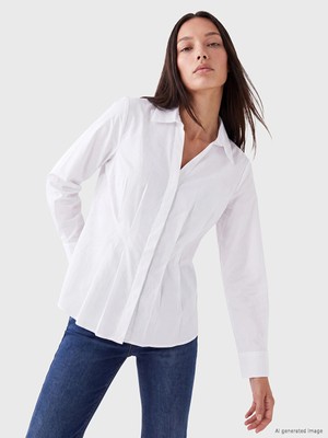 Lc Waikiki Yeni Sezon Beyaz Pileli Peplum Kadın Gömlek