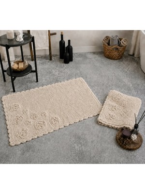 Zebra Casa Zebracasa Rosette 2li Banyo Paspas Takımı Bej