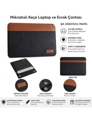 Buffer® 15.6 Inç Mıknatıslı Keçe Laptop ve Evrak Çantası, Notebook Bilgisayar ve Dosya Taşıma Çantası
