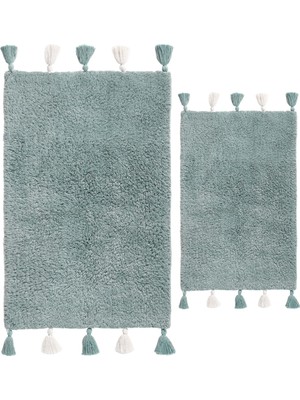 İrya Loli 2'li Takım %100 Pamuk Banyo Paspası 40X60+60X90 cm Pudra Mavi