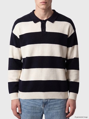 Lc Waikiki Yeni Sezon Lacivert Polo Yaka Çizgili Erkek Triko Kazak