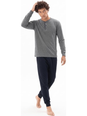 Kly Erkek Antrasit Uzun Kol Yarım Patlı Bisiklet Yaka Pamuklu Pijama Takımı C3T0N562