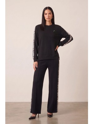 Guitar Casual Siyah Örme Sweatshirt