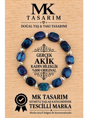 MK Tasarım Gerçek Akik Taşı Kadın Bileklik MK.7000.001-ENERJİ ve Stres Bilekliği