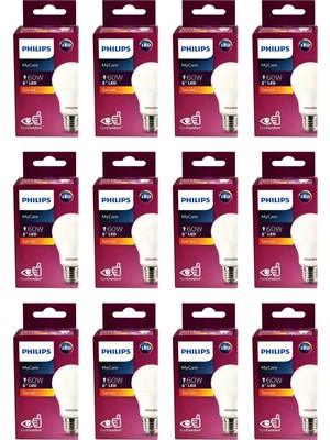 Philips Mycare LED Ampul 8 w E27 2700K Sarı Işık 12 Li Paket 60 w Güç Eşdeğer