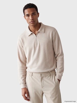 Lc Waikiki Yeni Sezon Bej Polo Yaka Erkek Kalın Sweatshirt
