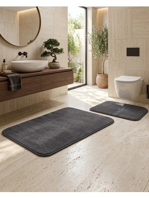 Lal Home 2 Adet Soft Peluş Kumaş Banyo Paspası - Tuvalet Paspas Takımı - Kaydırmaz Alt Özelliği Kaymaz Taban