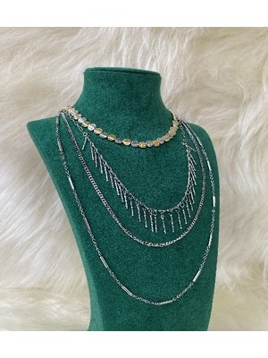 Sizu Accessory Iki Renkli Boncuklu ve Sallantılı Üçlü 2'li Kolye Seti