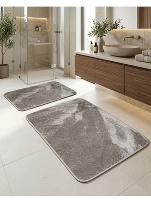 Lal Home 2 Adet Soft Peluş Kumaş Banyo Paspası - Tuvalet Paspas Takımı - Kaydırmaz Alt Özelliği Kaymaz Taban