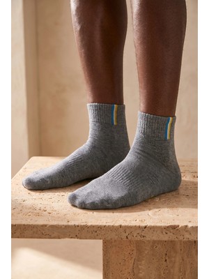Bony Socks Erkek Bileği Şeritli Step Çorap Gri