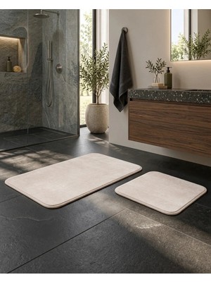 Lal Home 2 Adet Soft Peluş Kumaş Banyo Paspası - Tuvalet Paspas Takımı - Kaydırmaz Alt Özelliği Kaymaz Taban
